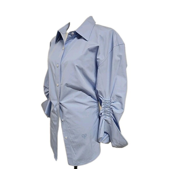 Alexander Wang Cinched Sleeve Button Down Shirt 100% Cotton Blue Women’s Sz 10 - Picture 2 of 9